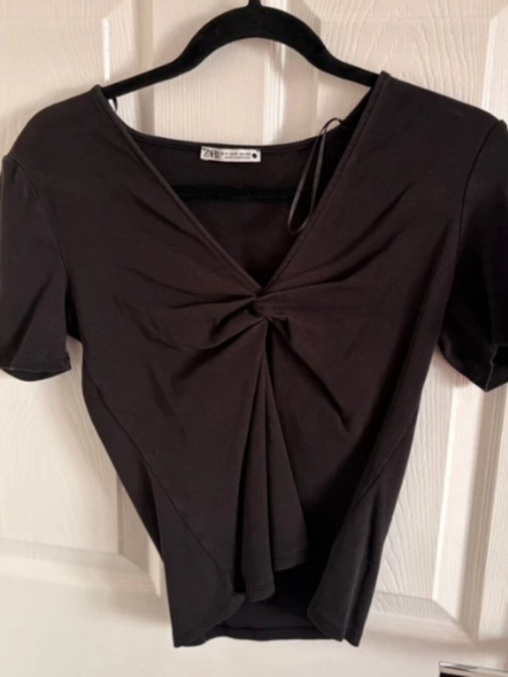ZARA Morocco made black V-neck short sleeved T-shirt